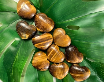Tiger Eye Heart Palm Stone - Solar Plexus and Root Chakra Meditation Crystal - Chunky 1.7"