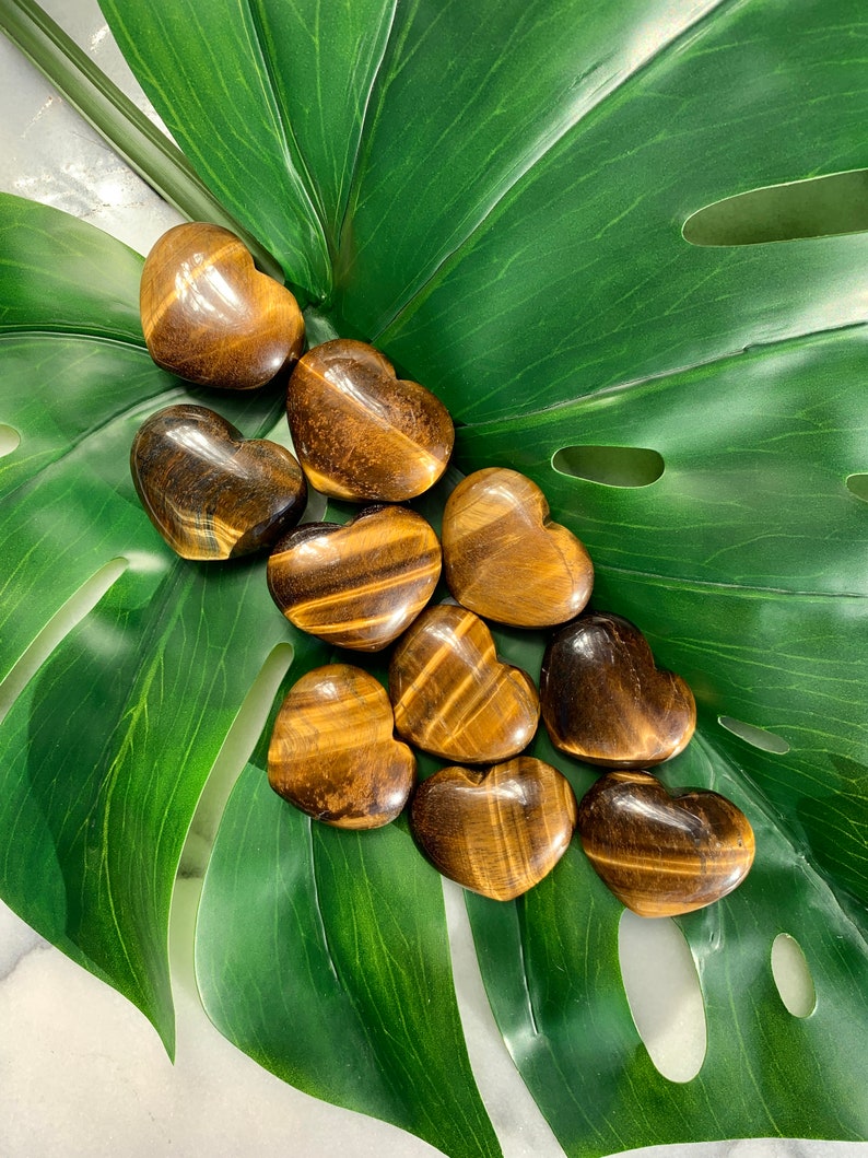 Tiger Eye Heart Palm Stone - Golden Solar Plexus and Root Chakra Meditation Crystal for Empowerment and Prosperity - Chunky 1.7 Inches - Crystal Rock Star CA Shop