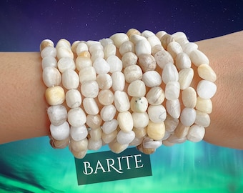 Pulsera de barita - Pulsera elástica de cristal con protección de empatía - Cuentas de pepitas blancas y beige