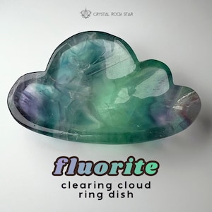Fluorite Fluffy Cloud Ring Dish  Jewelry Tray - Rainbow Purple Green Blue - Natural Polished Crystal Decor Gift 3.6"