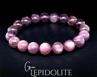 Gem Lepidolite Beaded Bracelet | Lucid Dream Recall Peace of Mind Womens Jewelry Gift - Flashy Lavender 9-10mm 12mm A Grade Crystal Beads