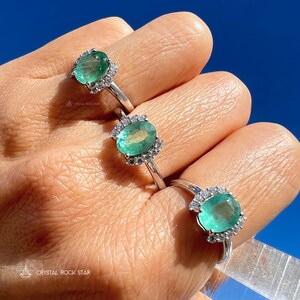 Genuine Emerald Ring Sterling Silver, 8x6mm Size 5 6 8, Natural May Birthstone 1.1 ct, Oval Engagement Ring, Colombian Emerald Ring, CZ Accents, CrystalRockStar Los Angeles, California Womens Jewerly Gifts
