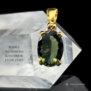 Genuine Moldavite Gold Pendant & Optional Greenland Nuummite Empath Protection Stone Set - Faceted Oval Cut Green Tektite - CrystalRockStar Meditation Jewelry