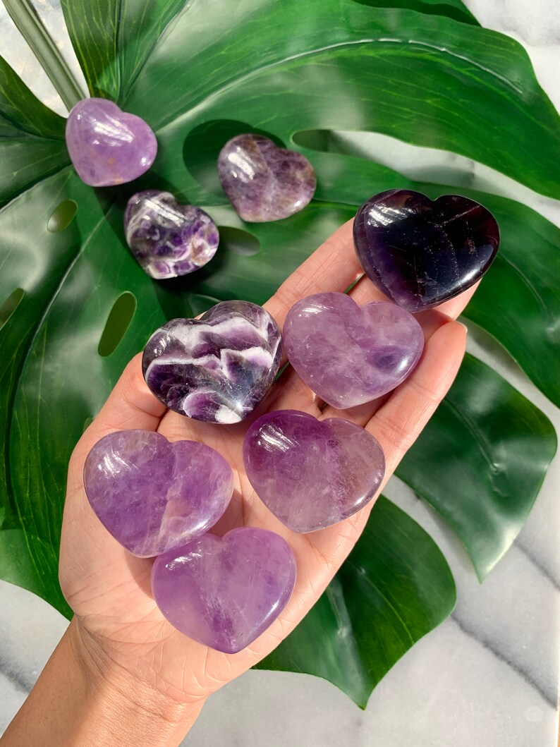 Amethyst Puffy Heart Palm Stone - Polished Purple Crystal - Chunky 1.7" - CrystalRockStar Meditation Yoga Collector Decor