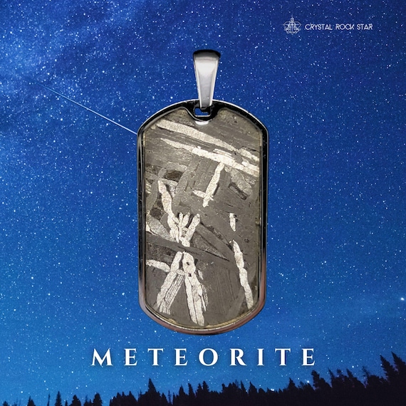 Meteorite Pendant - Stainless Steel Dog Tag - Genuine Tektite Mens Jewelry Gift