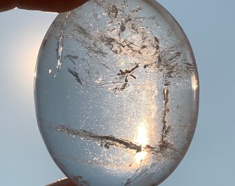 Clear Quartz Palm Stone Crystal - Amplifier Crystal - For Meditation and Grid Intentions - Puffy Oval Pillow Shape