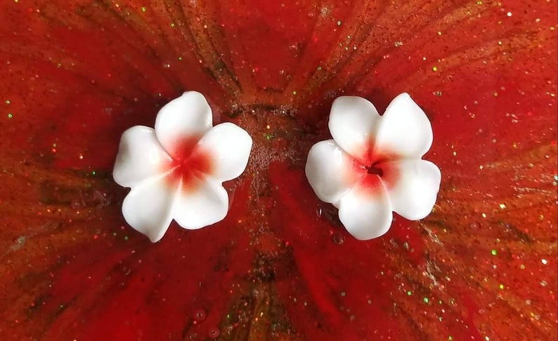 Colorful Plumeria Flower Stud Earrings Hypoallergenic Stainless Steel image 6