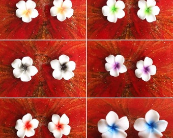 Colorful Plumeria Flower Stud Earrings - Hypoallergenic - Stainless Steel