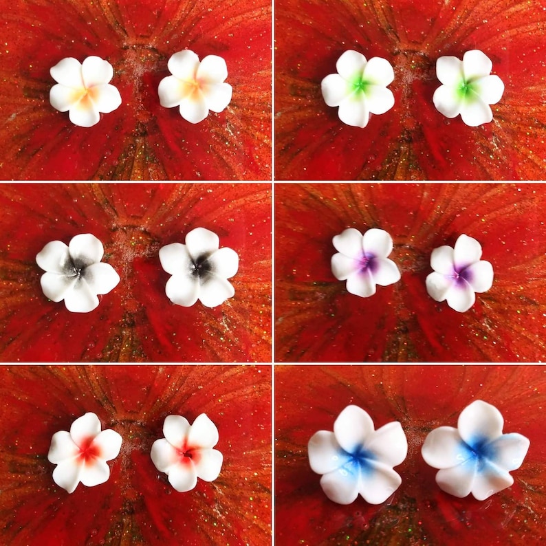 Colorful Plumeria Flower Stud Earrings Hypoallergenic Stainless Steel image 1