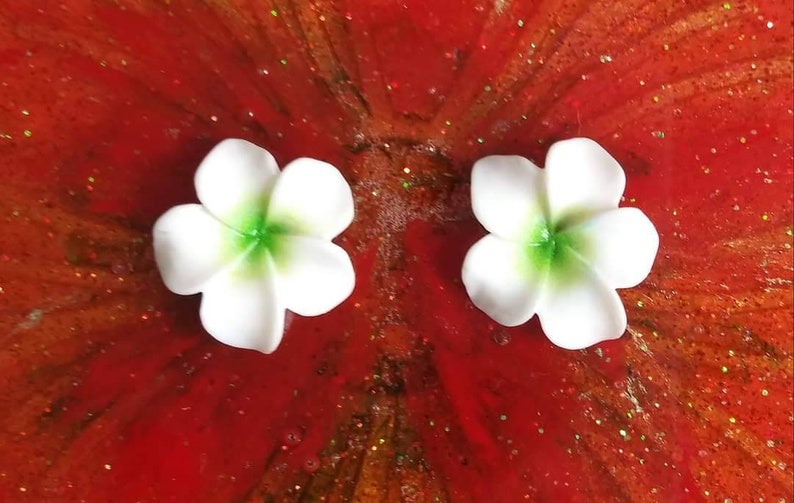 Colorful Plumeria Flower Stud Earrings Hypoallergenic Stainless Steel image 3