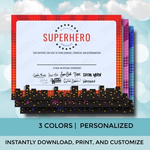 Superhero Certificate Party Favor for Superhero Birthday party instant download (printable, editable), Super Hero Certificate