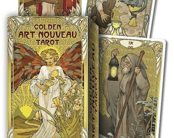 Golden Art Nouveau Tarot Deck Cards Set Fantasy Art Oracle Card Booklet divination magick magic pagan wicca wiccan witch craft witchcraft