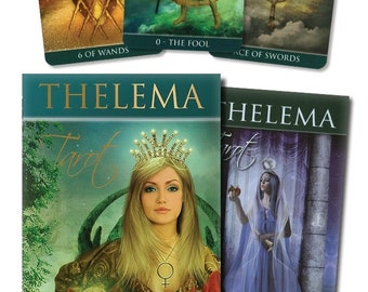 Thelema Tarot Cartas y Guía Set Oracle Card Deck Book Kit fantasía arte magia magia brujería pagana brujería druida bruja thoth thoth
