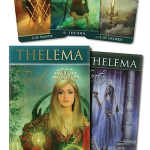 Thelema Tarot Cards & Guidebook Set Oracle Card Deck Book Kit fantasia arte magia magia pagã bruxaria bruxa artesanato druida witchy thoth