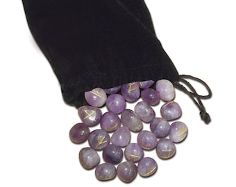 Juego de runas de amatista, piedras rúnicas, bolsa de terciopelo, folleto de instrucciones, kit de piedras rúnicas, adivinación nórdica, paganismo, brujería, brujería, wicca