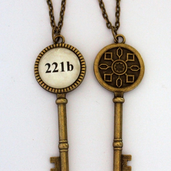 221b Baker Street Key Pendant Necklace Sherlock Holmes John Watson Sir Arthur Conan Doyle Quote Jewelry