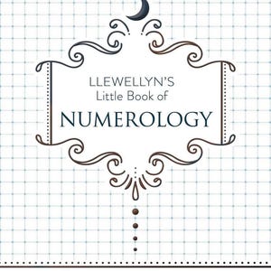 Puede incluir: Una portada de libro con un patrón de cuadrícula azul y blanco. El título es "Llewellyn's Little Book of Numerology" con una luna creciente sobre el título. El nombre del autor es "Richard Webster" en la parte inferior de la portada.