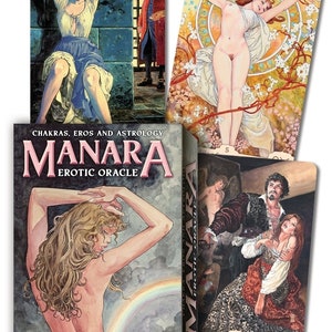 Manara Erotic Oracle Deck Tarot Cards Book Kit fantasy art païen wicca wiccan sorcellerie sorcellerie érotique sexe magie sexuelle chakras magiques