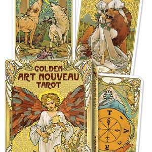 Goldenes Jugendstil Grand Trumps Tarot Deck Karten Set Fantasy Art Orakel Kartenheft magick magic heidnisch wicca wicca Hexenhandwerk Witchcraft