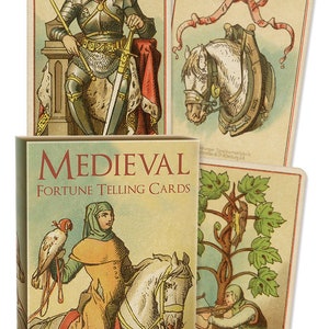 Conjunto de cartas e guia para adivinhação da sorte medieval, kit de livro de cartas oracle, magia renascentista, magia pagã, bruxaria, artesanato, wicca, wiccan