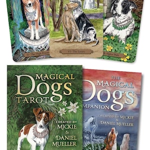 Kit di tarocchi Magical Dogs, mazzo di carte e guida, set di carte e libro dell'oracolo del gatto, magia, stregoneria, stregoneria wicca, pagano, wiccan, cane, cucciolo