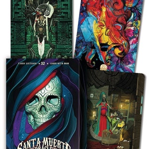 Conjunto de cartas de tarô do oráculo de santa muerte, livreto de cartas, dia dos mortos, misticismo, magia, pagão, wicca, wiccan, bruxaria, artesanato