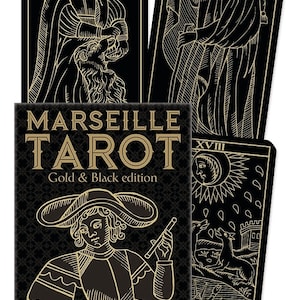 Marseille Tarot Black and Gold Edition Kit Card Deck & Guidebook Set cartas de oráculo y libro magia brujería brujería wicca pagana