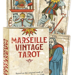 Marseille Vintage Tarot Cards & Booklet Set Oracle Card Deck Kit fantasía arte magia magia pagana brujería brujería arte druida Antiguo Retro