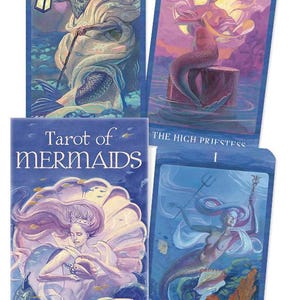 Jeu de cartes Tarot des sirènes, livret de cartes Oracle, magie magique païenne, wicca, sorcellerie, sorcellerie, sirène, océan, mer