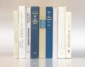 Lovely Neutral Blue White Decorative Book Set for Stacking on Coffee Tables, Book Shelves or Library Tables