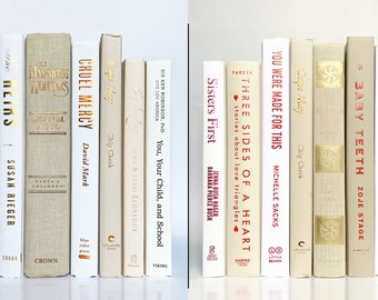 White & Gold Books for Decorating, Pick One in Linen, White, Vanilla: Coffee Table Books For Bookshelf Decor and Styling Bookshelves