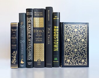 Sophisticated, Shimmering Classics: A Stack of Black, Gold & White Books For Decorating—Bookshelf Decor Great for Neutral Bookshelf Styling