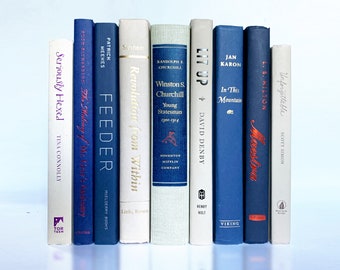 Distinguished Stack of Books in Navy and Pale Khaki: Churchill & Bestselling Books For Decorating, Bookshelf Decor or as Coffee Table Books