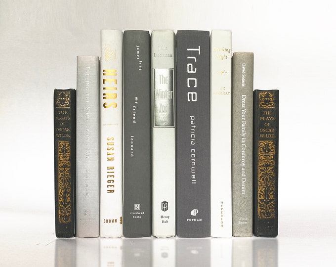 Silver, Pale Gray and White Decorative Book Set With Vintage and