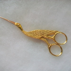 Giant Stork Scissors 6 1/2"''  Gold Color Stainless Steel Sewing Embroidery