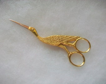 Giant Stork Scissors 6 1/2"''  Gold Color Stainless Steel Sewing Embroidery