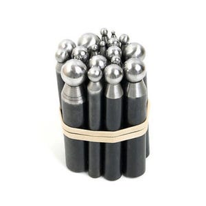 May include: A bundle of metal ball-peen hammers of varying sizes, held together by a tan rubber band. The hammers have dark gray cylindrical handles and shiny, spherical heads. The tools are arranged closely together against a white background.