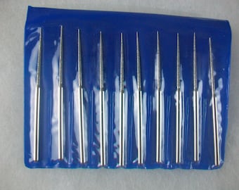 Diamond Bead Reamer 10 Pc.Tapered Tip Straight 1/8" Shank Beading Jewelers