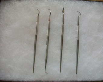 Wax Carver Carving Tools 4-PC Knurled Pick Stainless Steel for Ceramics,Clay,Wax and More