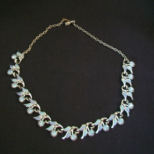 Vintage Blue Rhinestone Choker Necklace Silver Tone Painted Blues 16&quot;