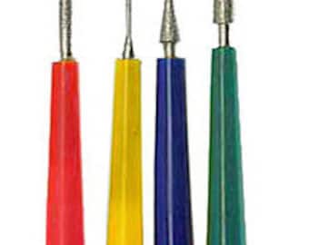 4Pc Diamond Bead Reamer Set, Includes Cone, Cylinder With Cone Head, Tapered & Pointed Tip