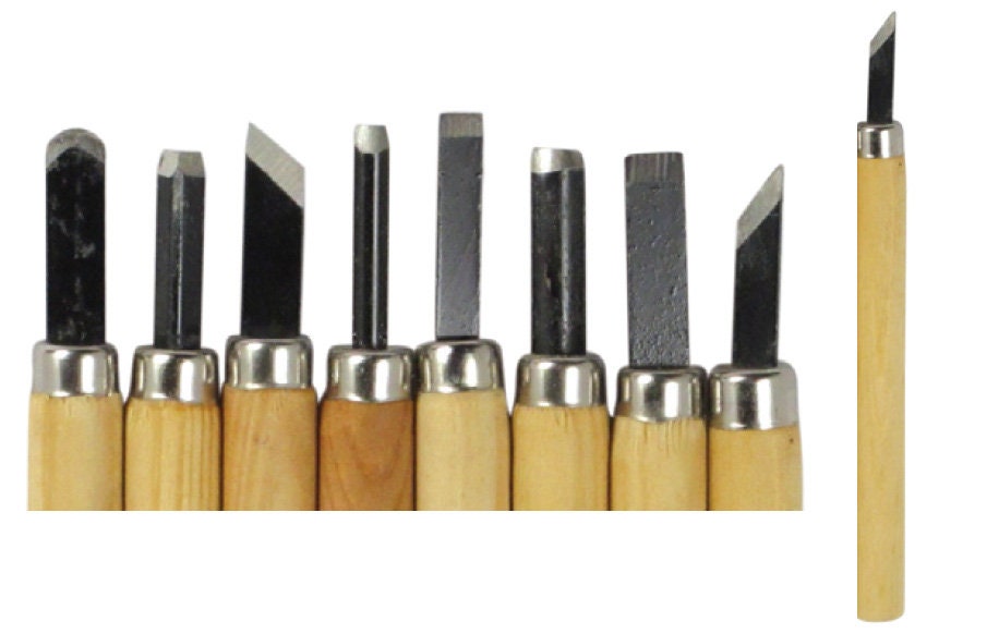 Set Da 8 Scalpelli Per Intaglio Legno Professionali – Lame In Acciaio SK5 Con Manici In Ebano – Custodia In Tela Inclusa