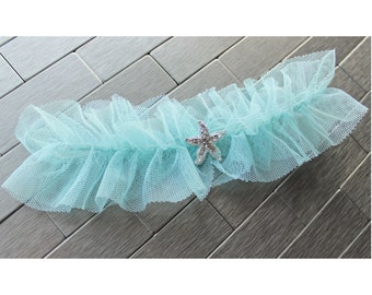 Seestern Strumpfband - etwas Blaues Strumpfband Set - Wedding Garder, Aqua blaues Strumpfband mit Seesternen, Strandhochzeit Sommerhochzeit