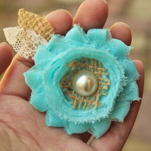 Aqua Blue Burlap Wedding Hair Flower, Wedding Hair Accessory Clip for Bride, Bridesmaids or Flower Girl, Something Blue Wedding Hairpiece