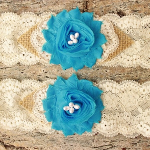 Malibu Blue Wedding Garter Malibu Davids Bridal Burlap Wedding Garter Set Western garters Rustic Blue Country Wedding Garder blue garderbelt