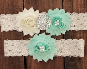 Mint Garter Set - Mint Wedding Garder, Lace Wedding Garter Mint Garder Plus size Garter Seafoam Garter Seafoam Wedding Mint Green Garderbelt