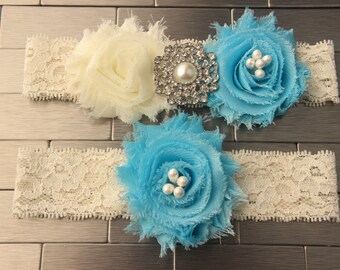 Garter azul de la boda, accesorios nupciales azules, algo azul, azul más liga de tamaño, azul garder cinturón liga conjunto azul accesorio de la boda azul