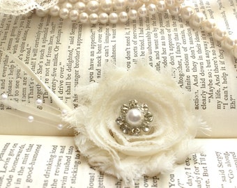 Wedding Hair Flower Clip - Ivory Bridal Hair Accessory Clip also for Bridesmaids or Flower Girls, Pearl & Rhinestone, White Hair flower clip