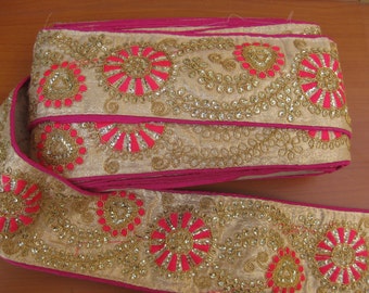 9 meters/ 355 inches approx,  magenta border, lace, embroidered sequin border/ golden border/ shimmer border.