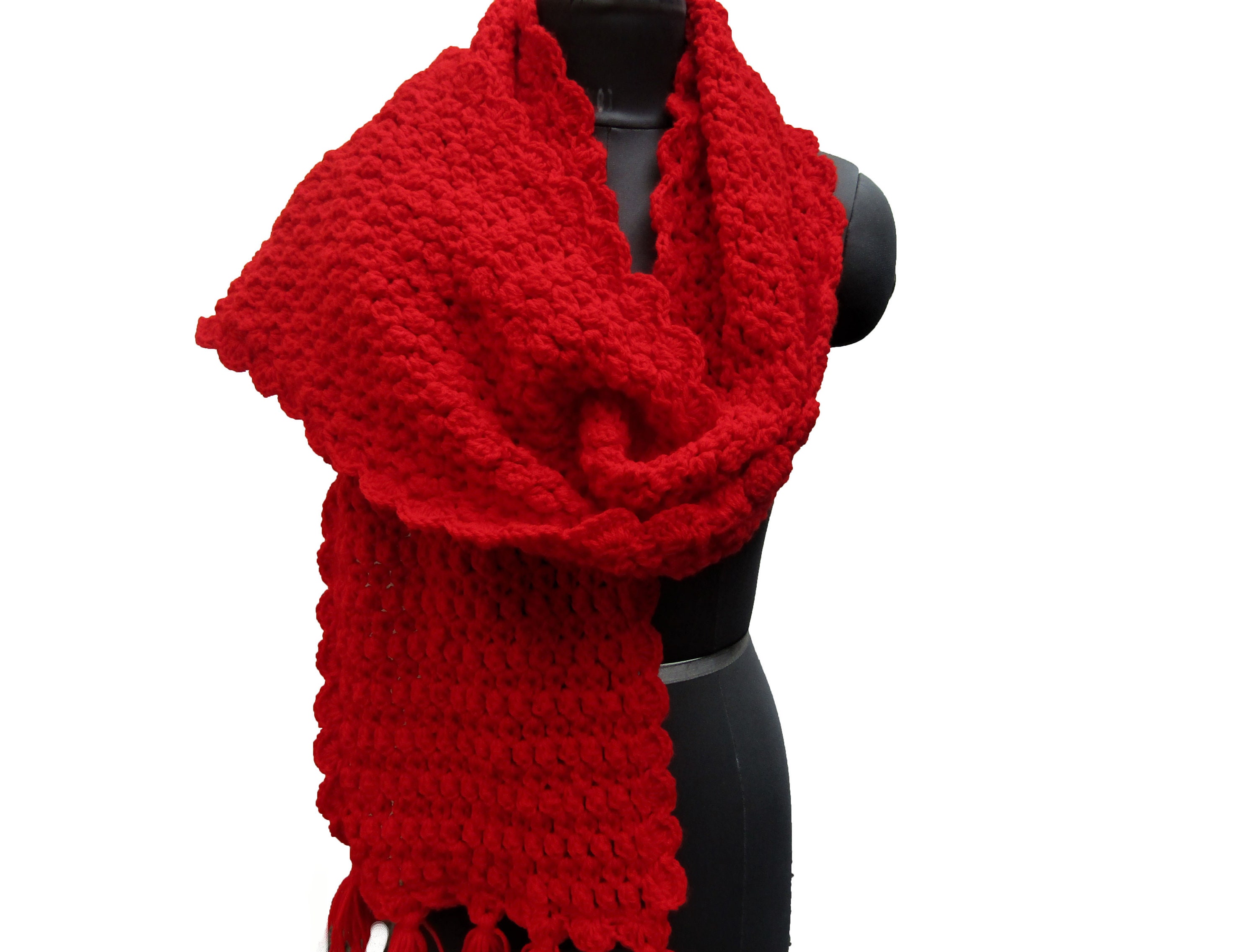 Knitted Scarf/knit Scarf/ Red Muffler/ Crochet Muffler/ Muffler